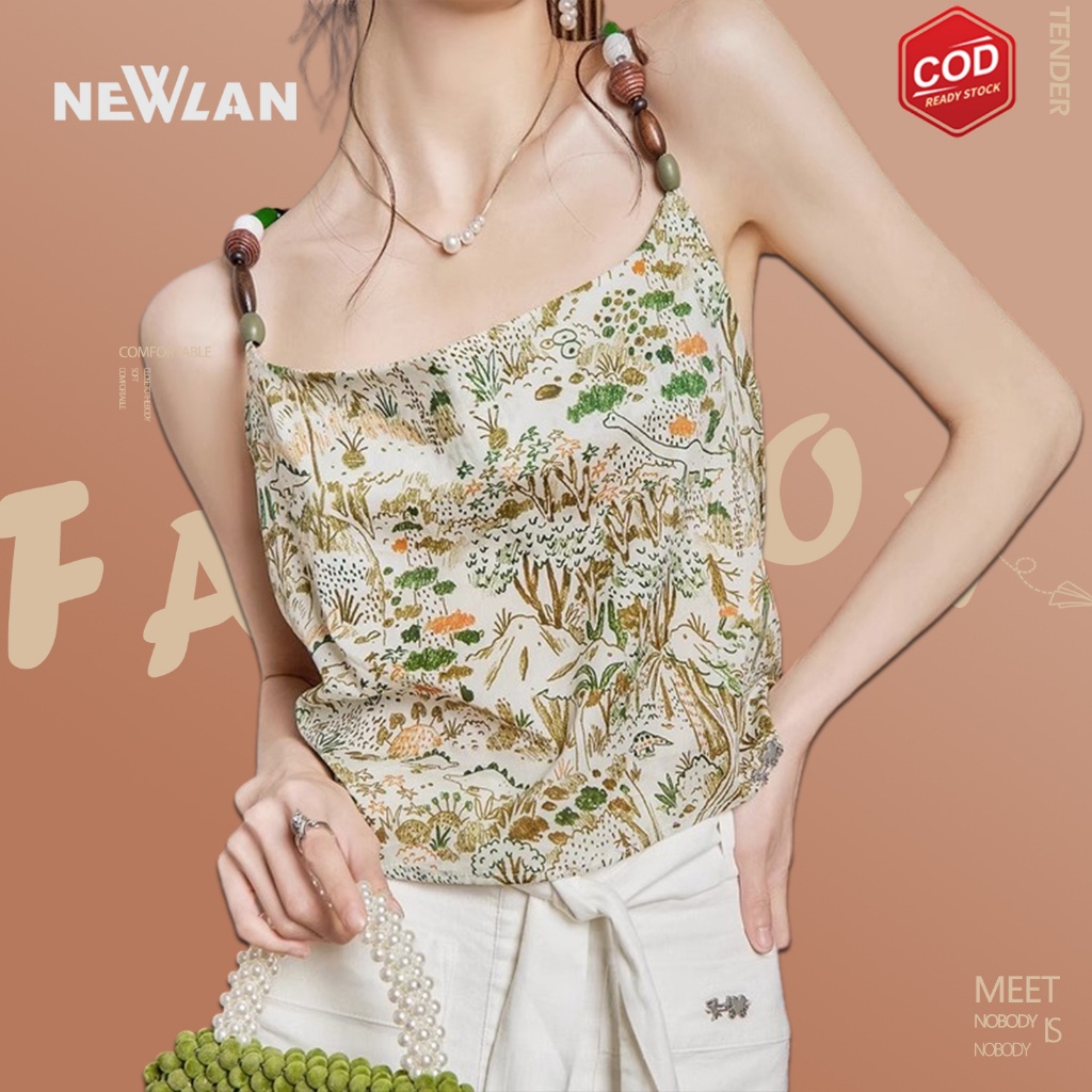 Jual Newlan XF025 Tanktop Wanita Kekinian Motif Bunga Floral Atasan