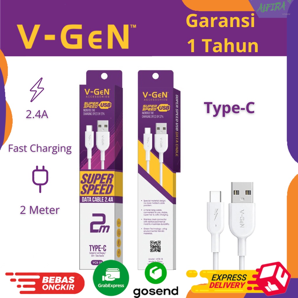 Jual VGEN KABEL DATA V GEN TYPE C VCB 18 FAST CHARGING 2 METER GARANSI