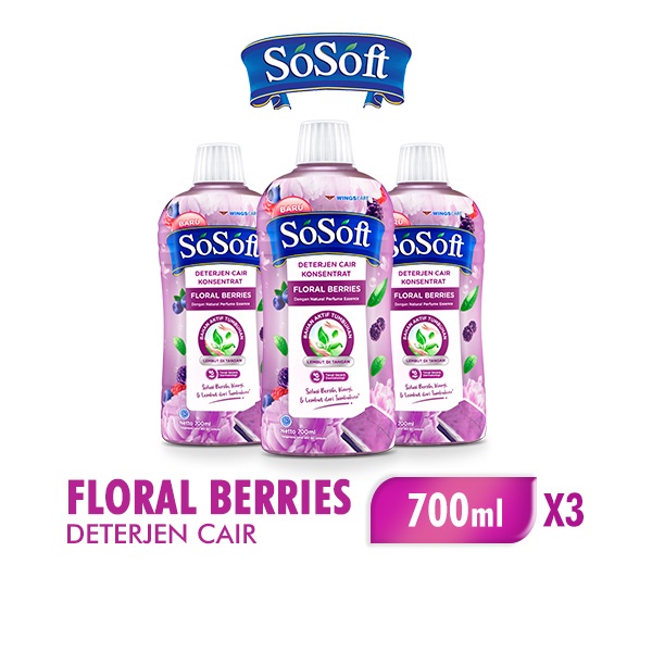 Jual Sosoft Liquid Detergent Floral Berries Bottle 700 Ml X 3 Shopee