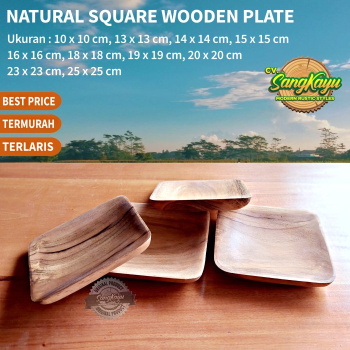 Jual Square Mini Wood Plate X Piring Mangkok Saji Kotak Wooden Bowl