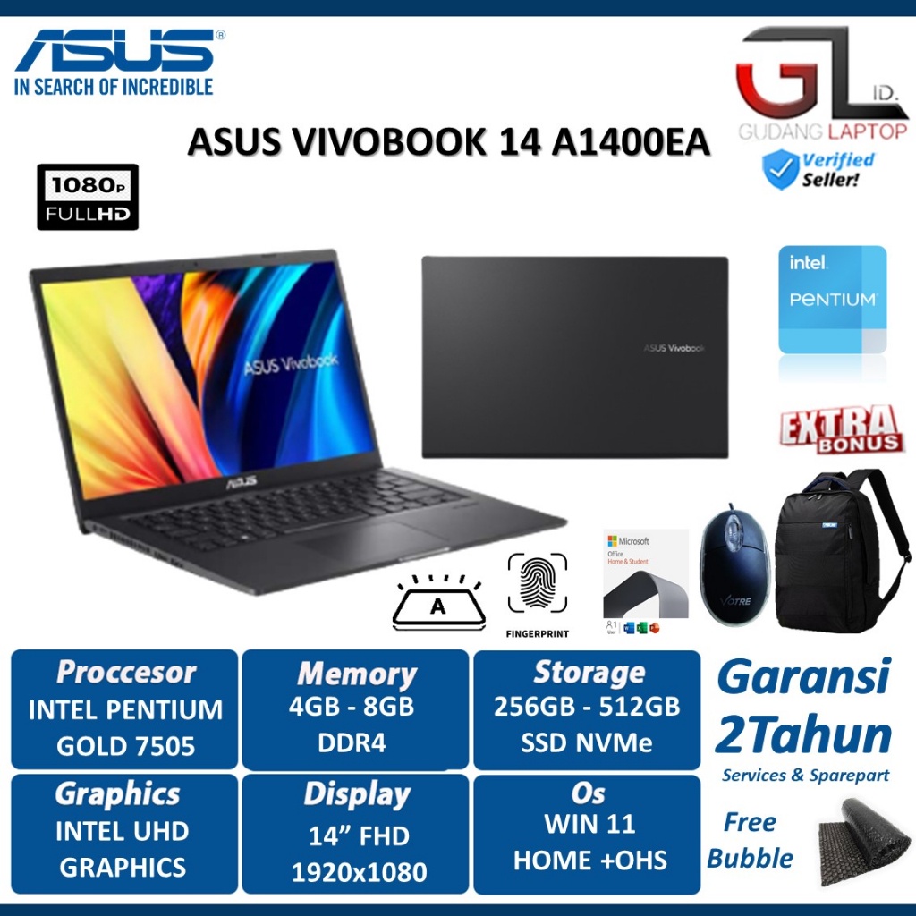 Jual Laptop Pelajar Asus Vivobook A Ea Intel Pentium Gold