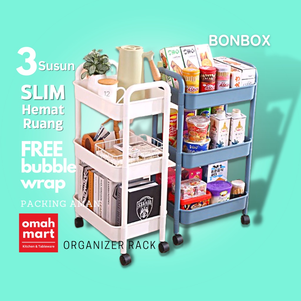 Jual Bonbox Rak Troli Susun Roda Plastik Tebal Untuk Dapur Salon