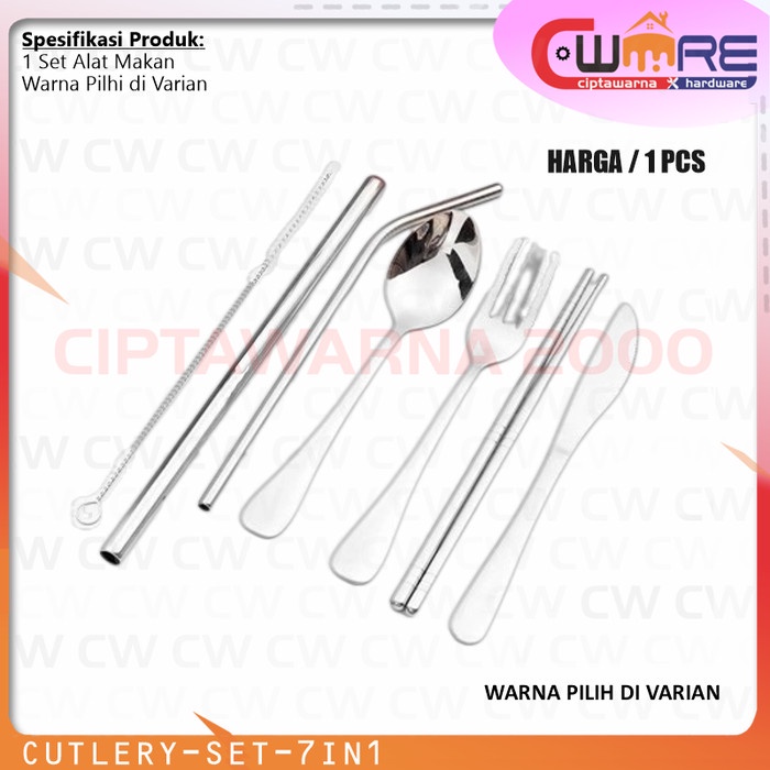 Jual Peralatan Makan Cutlery Set 7 In 1 Sendok Garpu Sumpit Sedotan