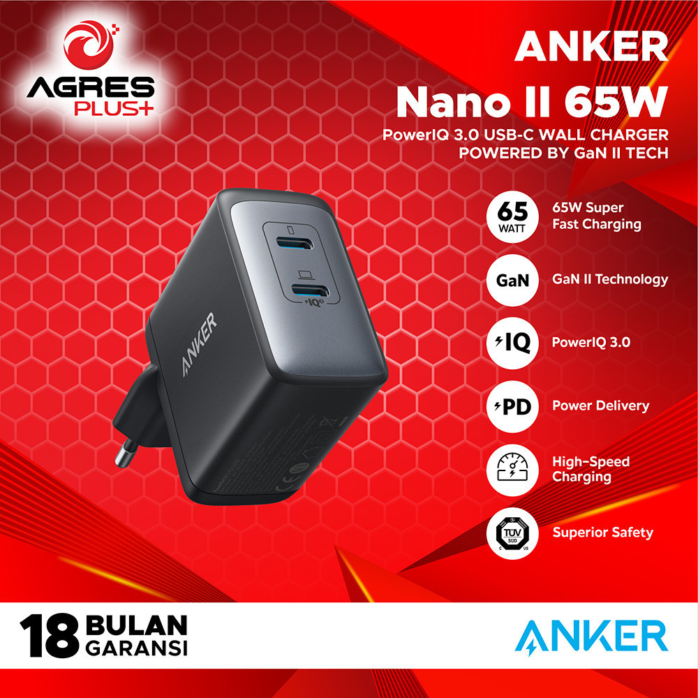 Jual ANKER Charger Powerport III 726 Wall Charger 65W 2C A2666 Hitam