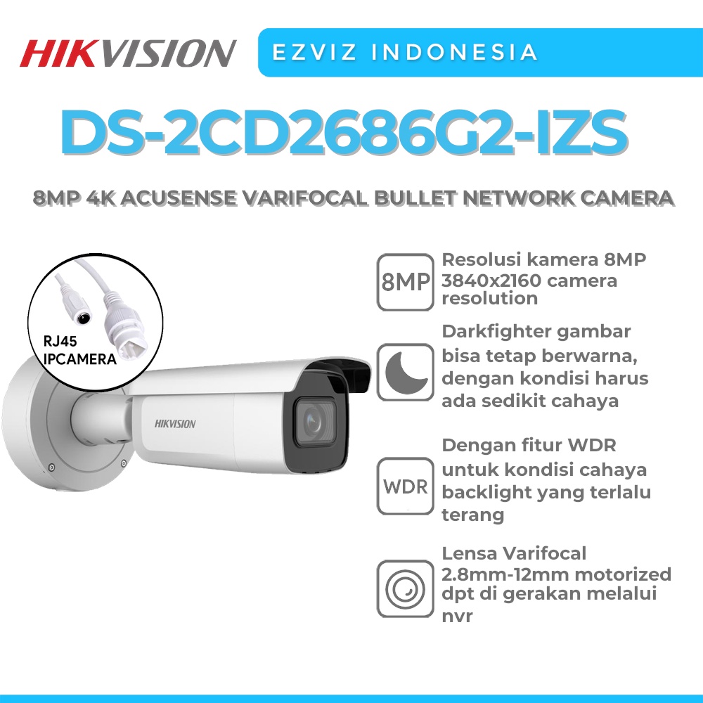 Jual HIKVISION DS 2CD2686G2 IZS 8MP 4K ACUSENSE VARIFOCAL BULLET IP