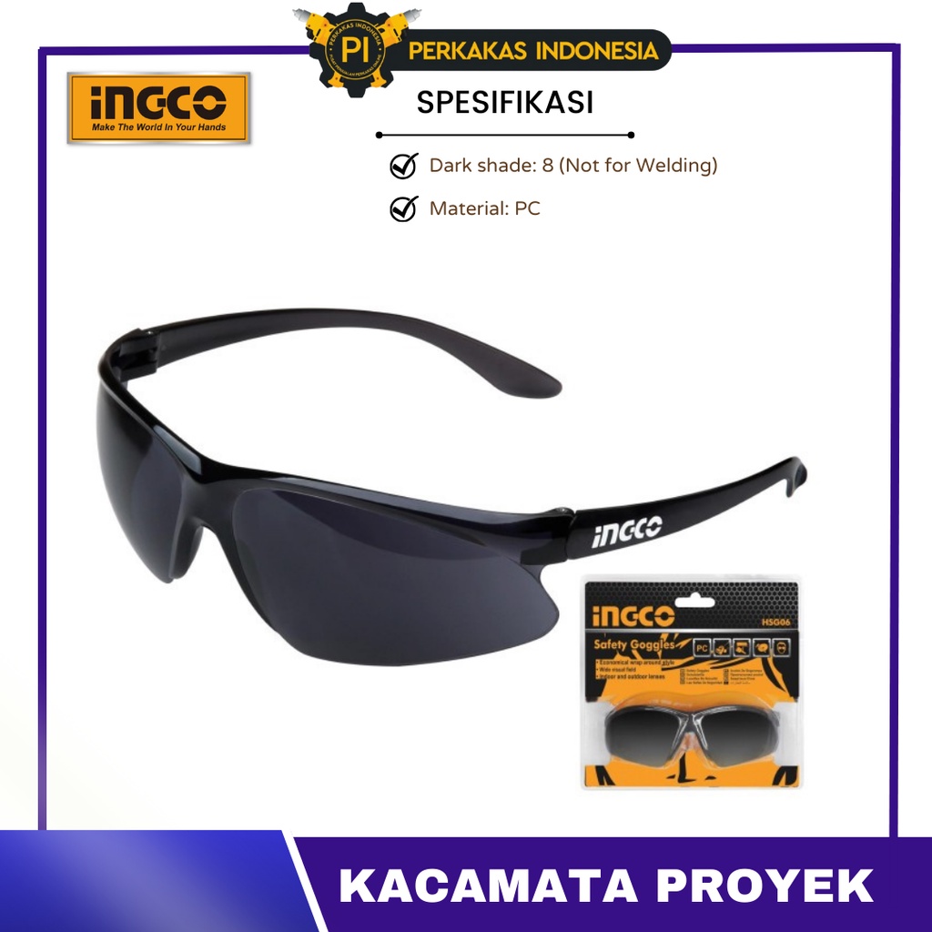 Jual Kacamata Hitam Proyek Dark Safety Glass INGCO HSG06 Kacamata