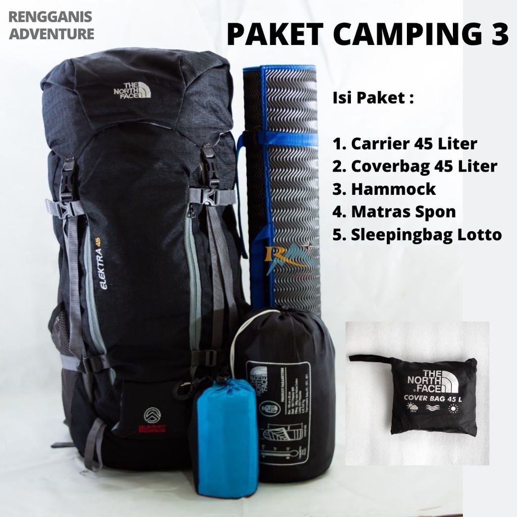 Jual PAKET LENGKAP TAS GUNUNG CARRIER 45 LITER RANSEL ALAT CAMPING