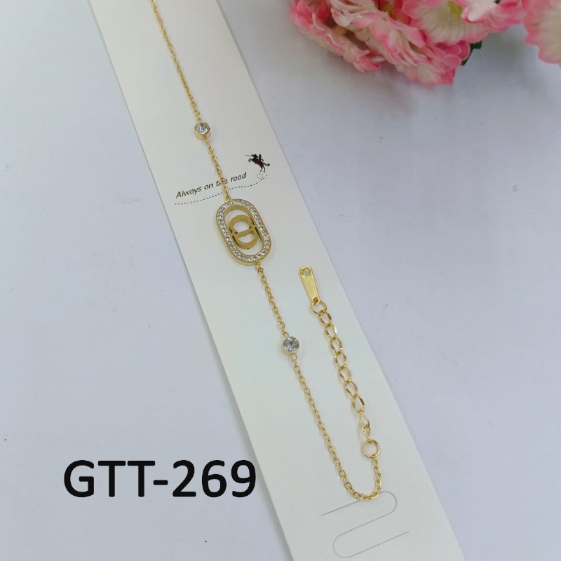 Jual Gelang Tangan Kaki Rantai Titanium Emas Gold Oval Permata Motif