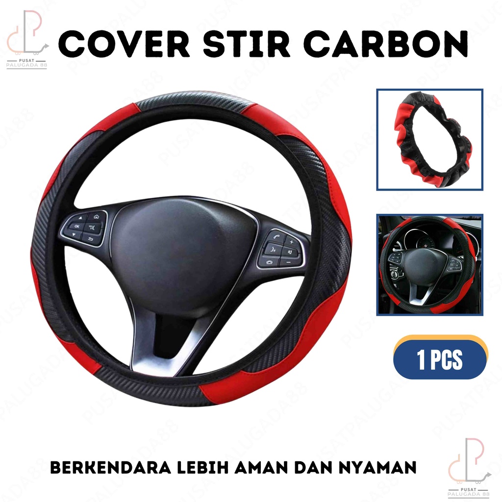 Jual Sarung Stir Cover Setir Mobil Sporty Carbon Kulit Sintetis ANTI