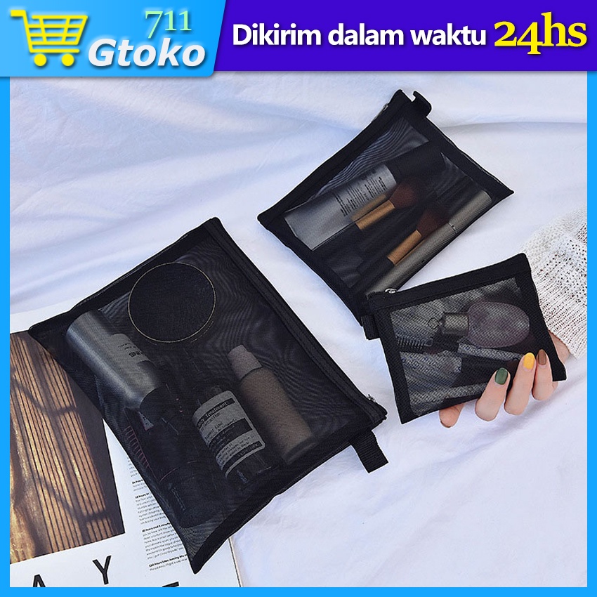 Jual Tas Pouch Make Up Kosmetik Transparent Mesh Jaring Storage