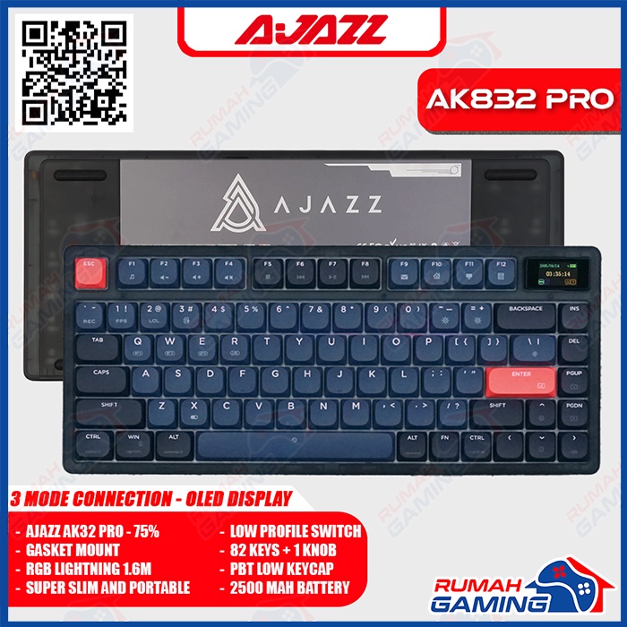 Jual MECHANICAL KEYBOARD AJAZZ AK832 PRO 75 LOW PROFILE OLED