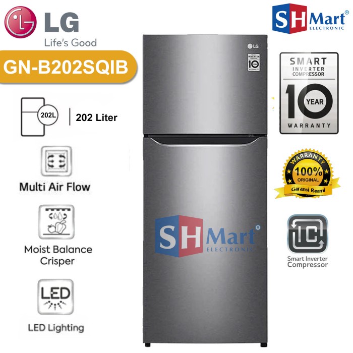 Jual LG Kulkas 2 Pintu GN B202SQIB Smart Inverter Compressor 202 Liter