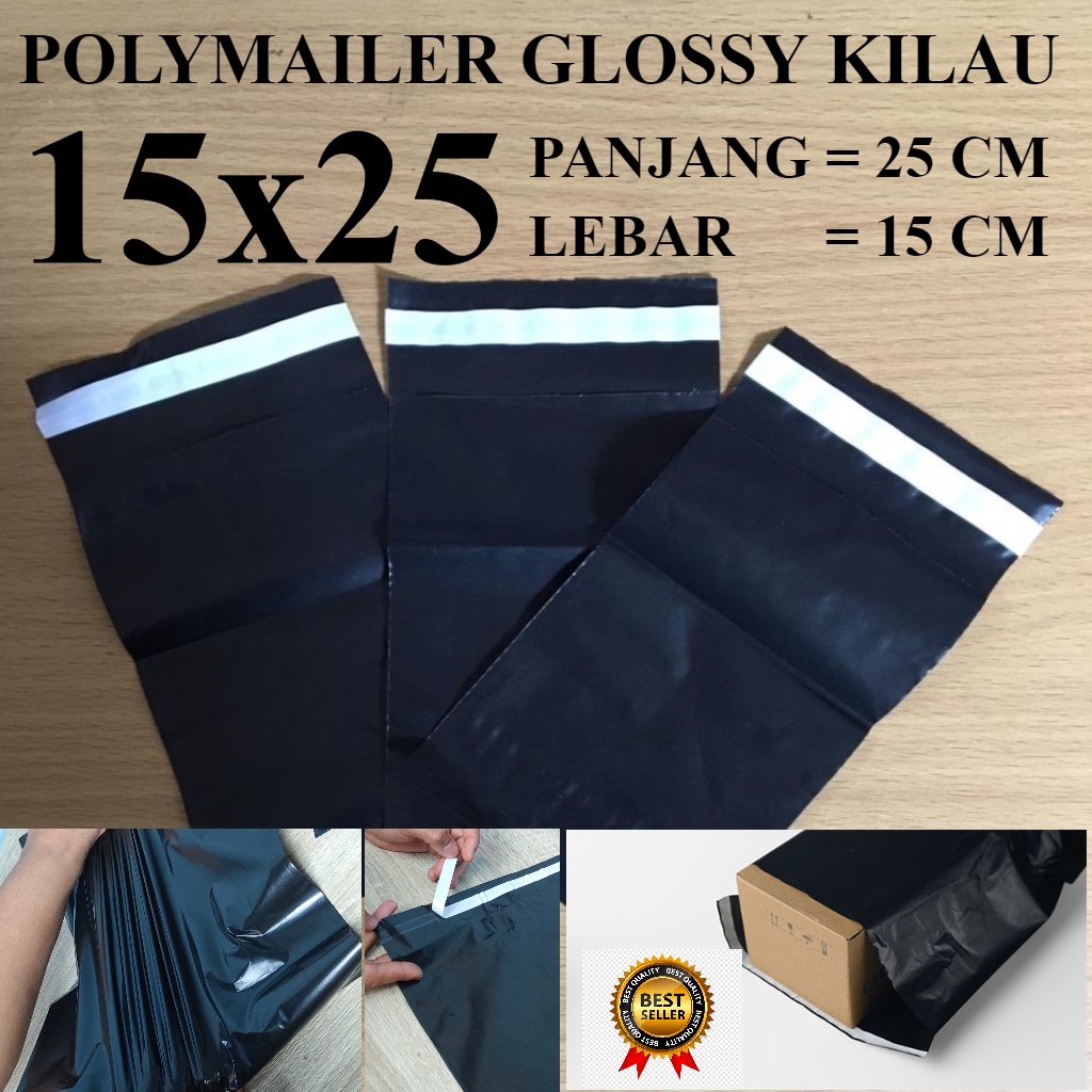 Jual Plastik Packaging Poly Mailer Hitam Glossy 15x25 Cm Isi 100pcs