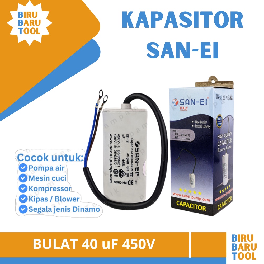 Jual KAPASITOR 40UF 450V SANEI BULAT CAPACITOR SAN EI 40 UF MIKRO 450