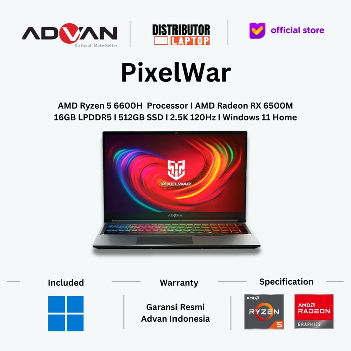 Jual Promo Spesial 12 12 ADVAN Laptop PixelWar Ryzen 5 6600H 16GB