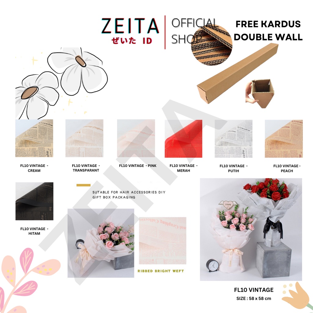 Jual Zeita 5 LEMBAR FL10 VINTAGE Craft Paper Kertas Bunga Buket