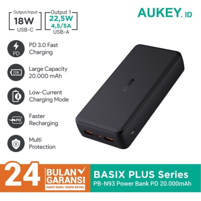 Jual Aukey PB N93 Powerbank 20000mAh 20W 22 5W PD QC SCP Dual Port USB