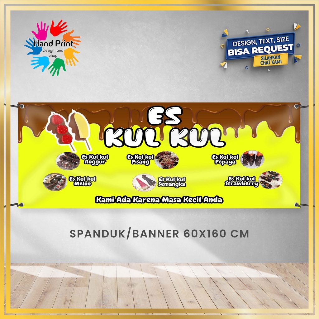 Jual SPANDUK BANNER Es Kul Kul Buah Warna Kuning Coklat Minuman Segar