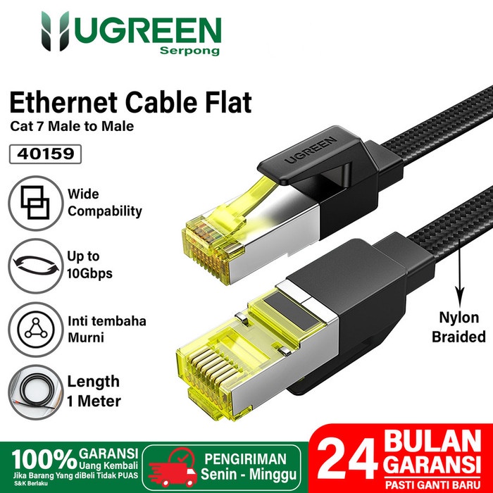 Jual UGREEN Kabel Lan RJ45 Cat 7 FTP Flat Cable Ethernet Network 1Meter