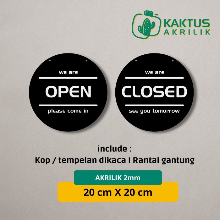 Jual AKRILIK OPEN CLOSED SIGN BOARD GANTUNG 20cm X 20cm I HITAM