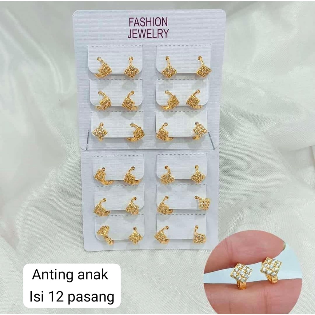 Jual 1 Lusin Anting Xp Tindik Gold Emas Motif Kotak Permata