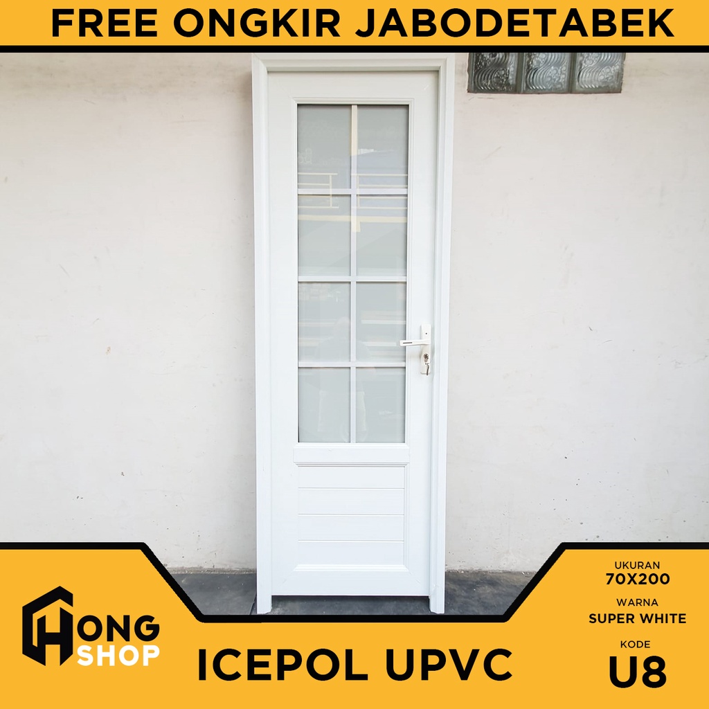 Jual Pintu Kamar Mandi Outdoor UPVC ICEPOL 70x200 U8 KACA REGAL