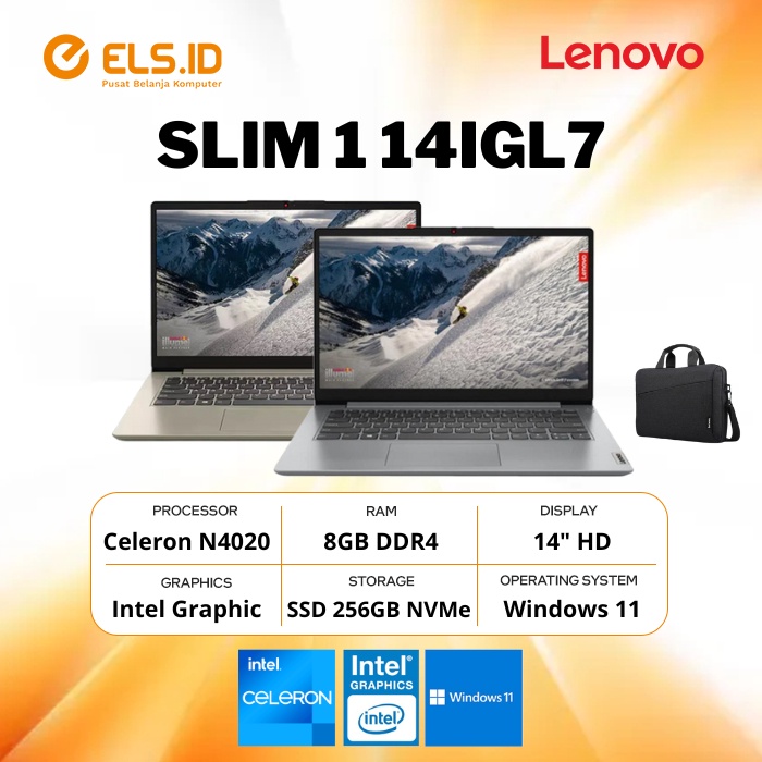 Jual Lenovo IdeaPad Slim 1 14IGL7 Intel Celeron N4020 8GB SSD 256GB 14