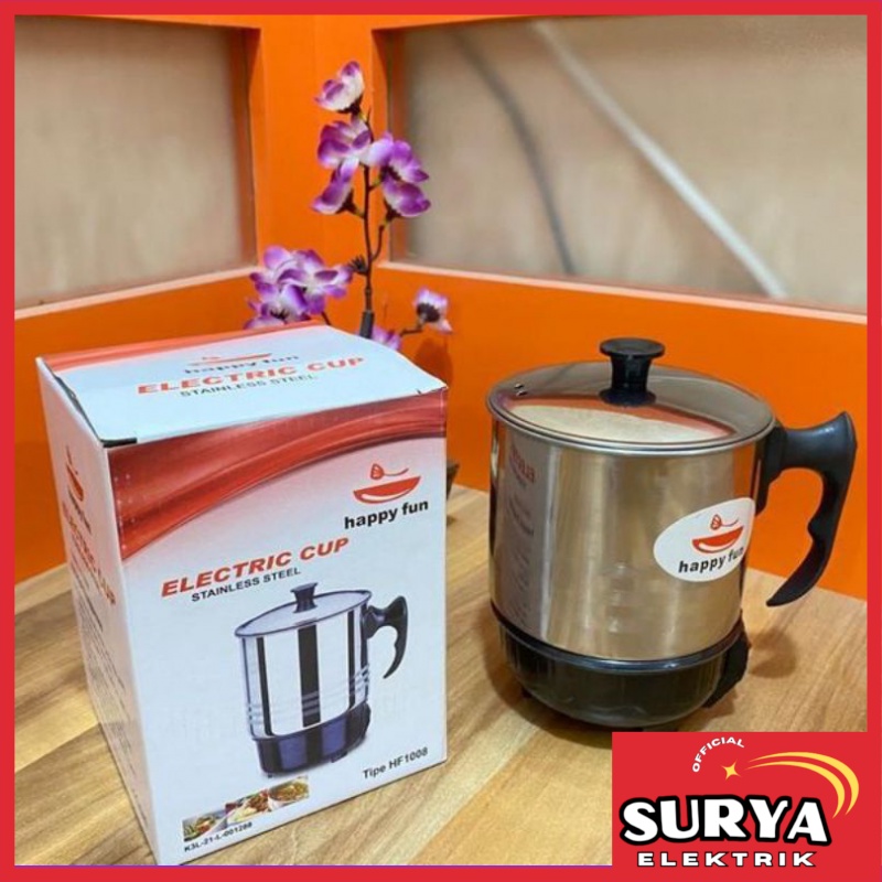 Jual Teko Mug Listrik Stainless Steel Happy Fun Pemanas Air Elektrik