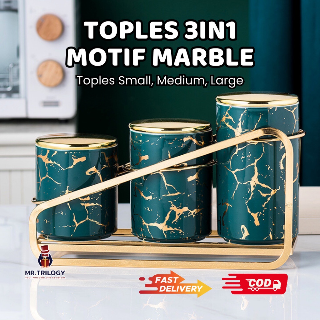 Jual Toples Keramik Set Marble 3in1 Jar Mewah Tempat Menyimpan Kue