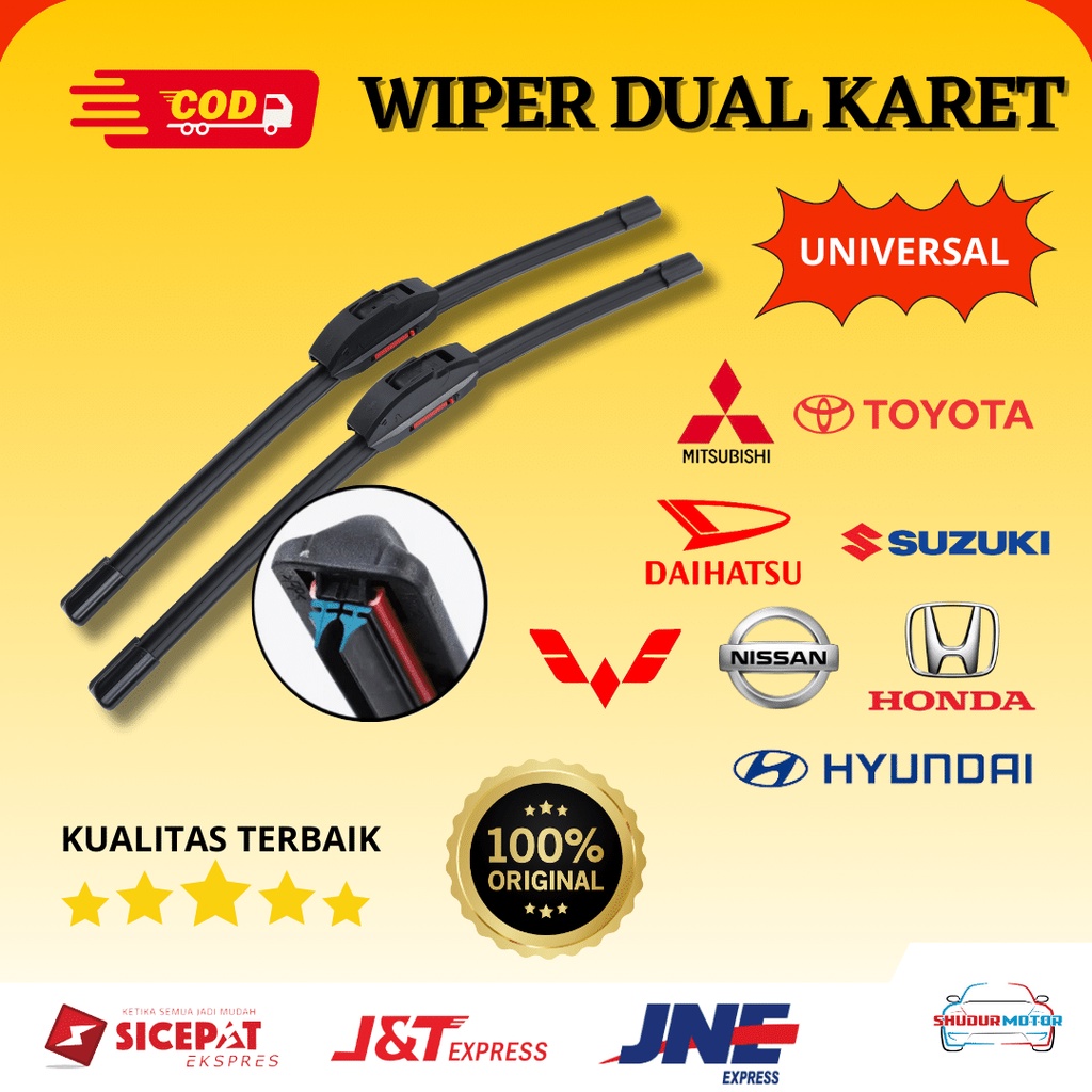 Jual Wiper Dual Karet Double Karet Frameless Universal Model Karet