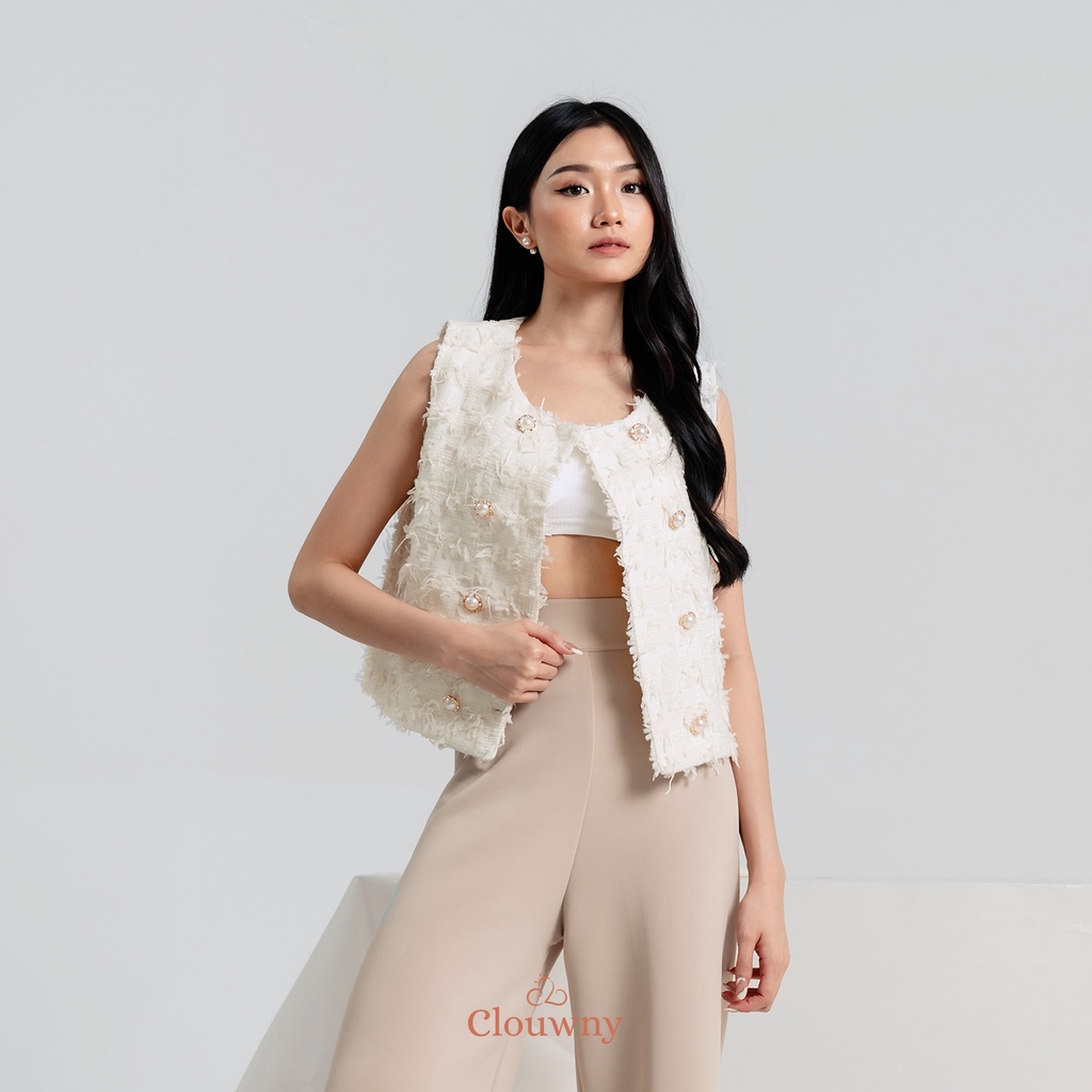 Jual Clouwny Nymph Button Vest Premium Tweed Vest Wanita Korean Style