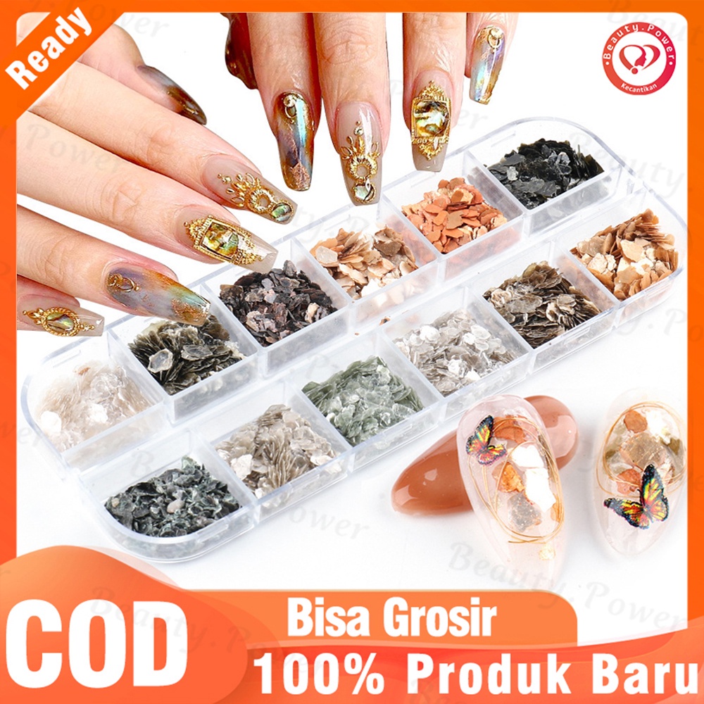 Jual 12 Grids Set Aksesoris Hiasan Kuku Nail Art Sequin Shell Pecahan