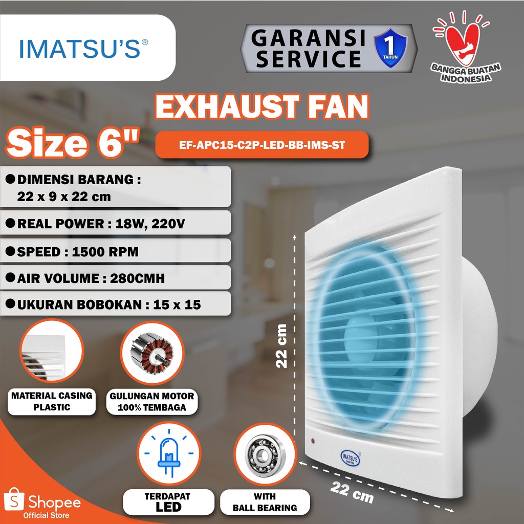 Jual KIPAS PLAFON EXHAUST FAN PLAFON 6 INCH Imatsu Exhaust Fan EF