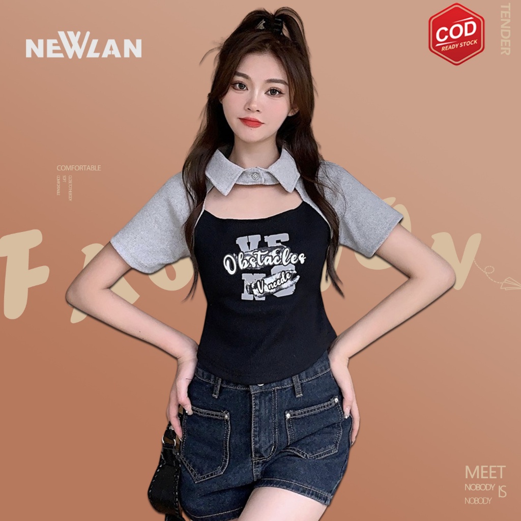 Jual Newlan DX036 Baju Atasan Crop Top Rajut Colombia Wanita Fashion