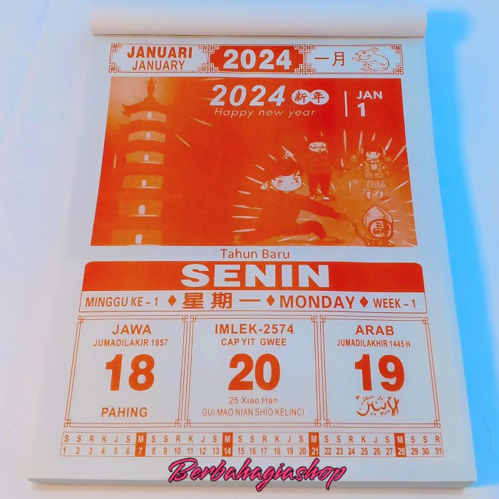 Jual Kalender Chinese Harian Sobek Tahun 2024 Ukuran Jumbo Besar Lokal