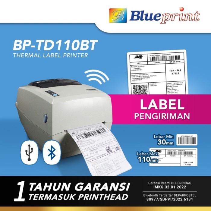 Jual Printer Barcode Thermal Label Resi A6 BLUEPRINT TD110BT USB