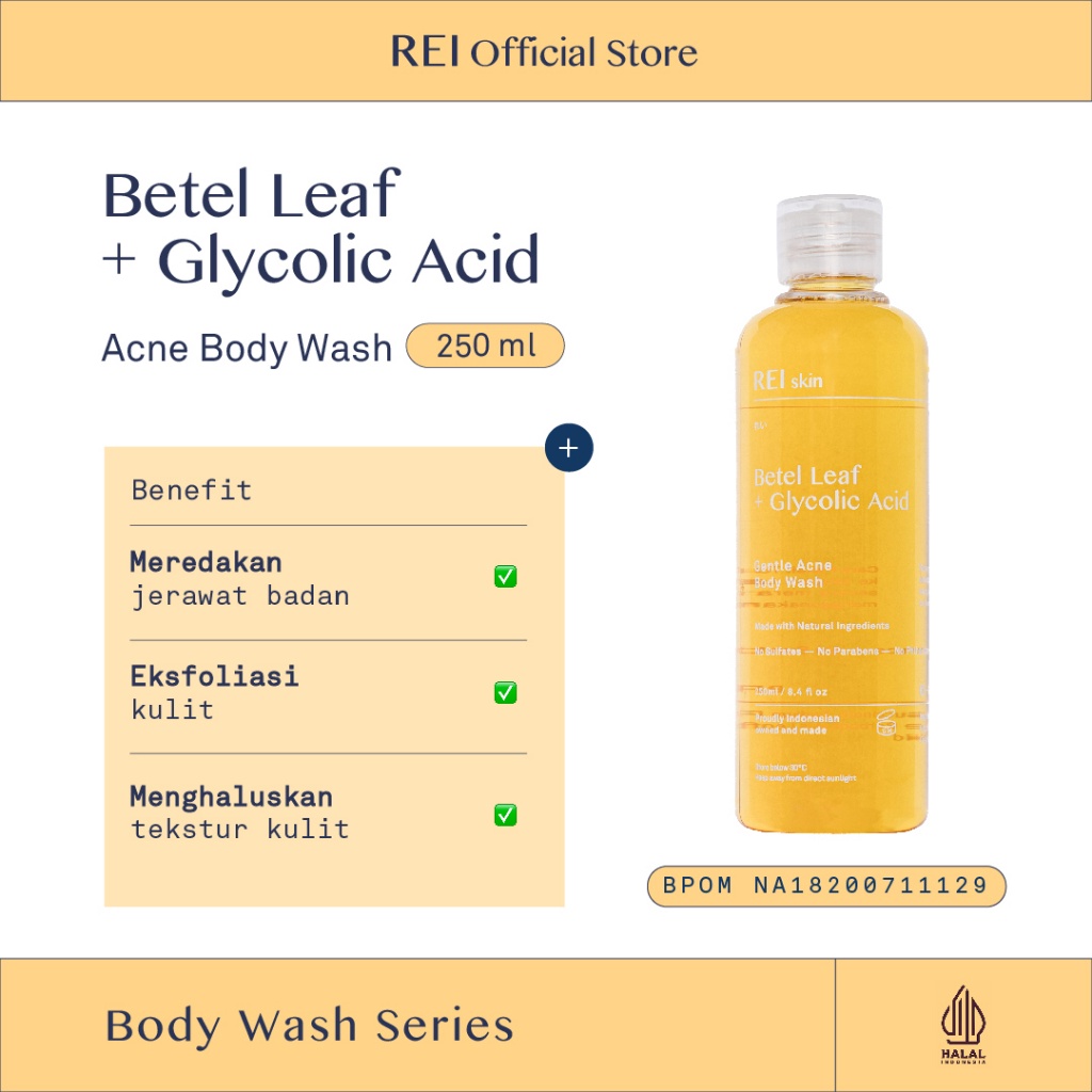 Jual Rei Skin Betel Leaf Glycolic Acid Gentle Acne Body Wash Ml