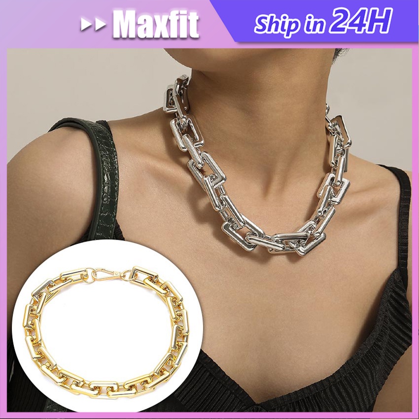 Jual Kalung Choker Rantai Besar Wanita Titanium Kalung Retro Pipih Edgy