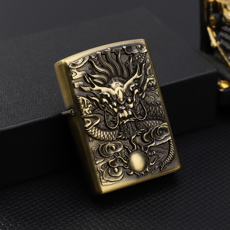 Jual Korek Api Minyak Zippo Classic Gold Motif Shen Long Mancis Unik