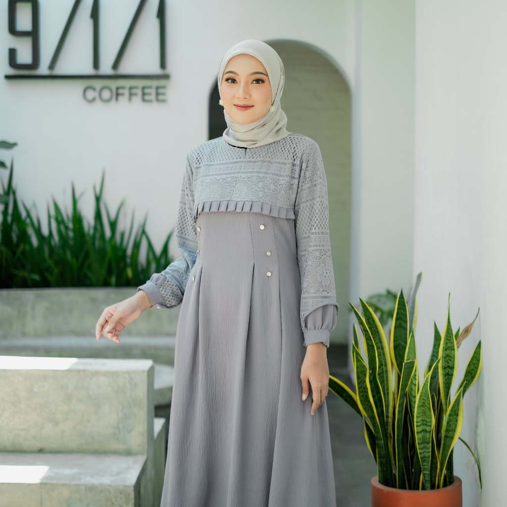 Jual Gamis Terbaru Crinkel Airflow Premium Dress Brukat Kondangan