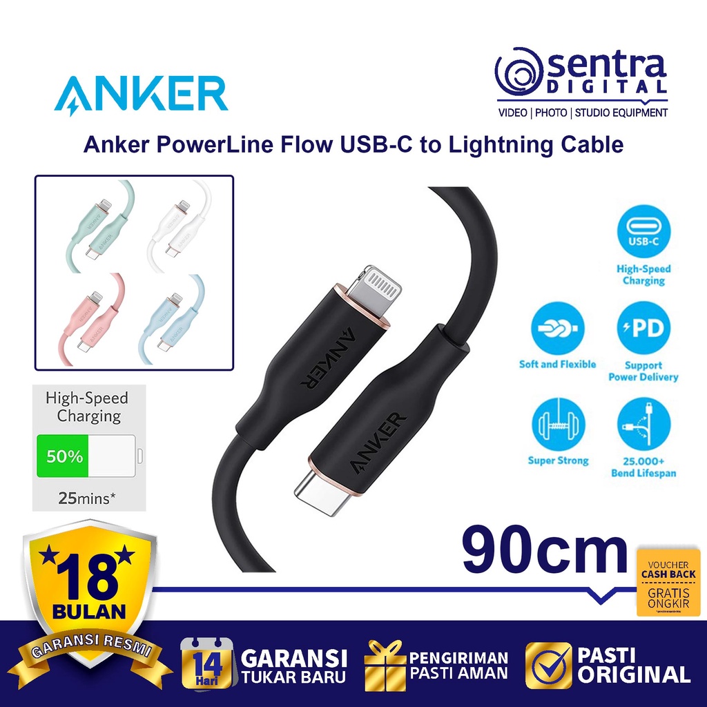 Jual Kabel Charger Anker Powerline III Flow Type C To Lightning 3ft