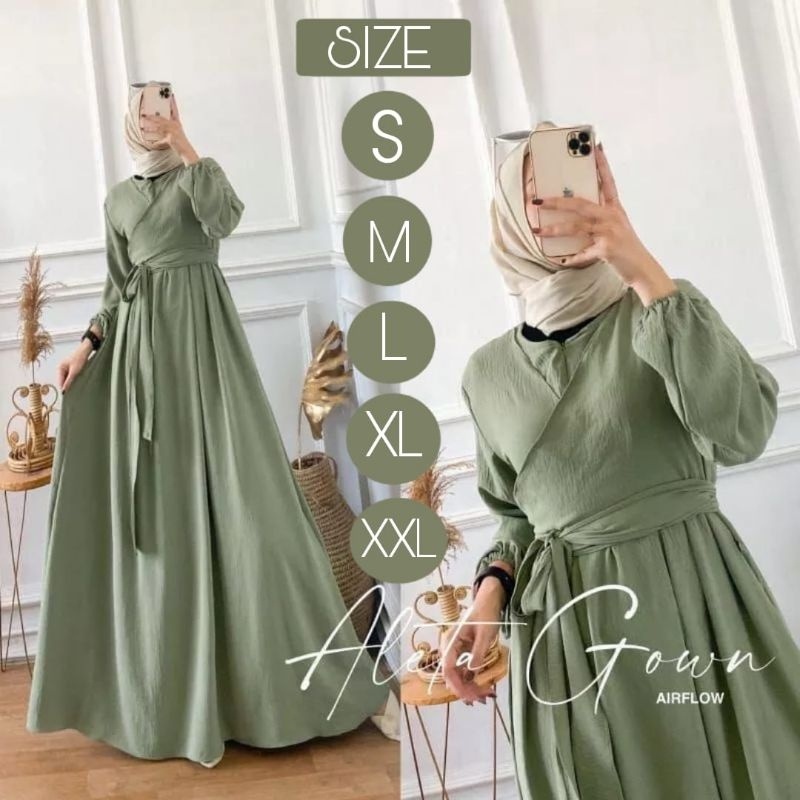 Jual Alleta Gown Maxy Dress S M L Xl Xxl Crincle Airflow Premium