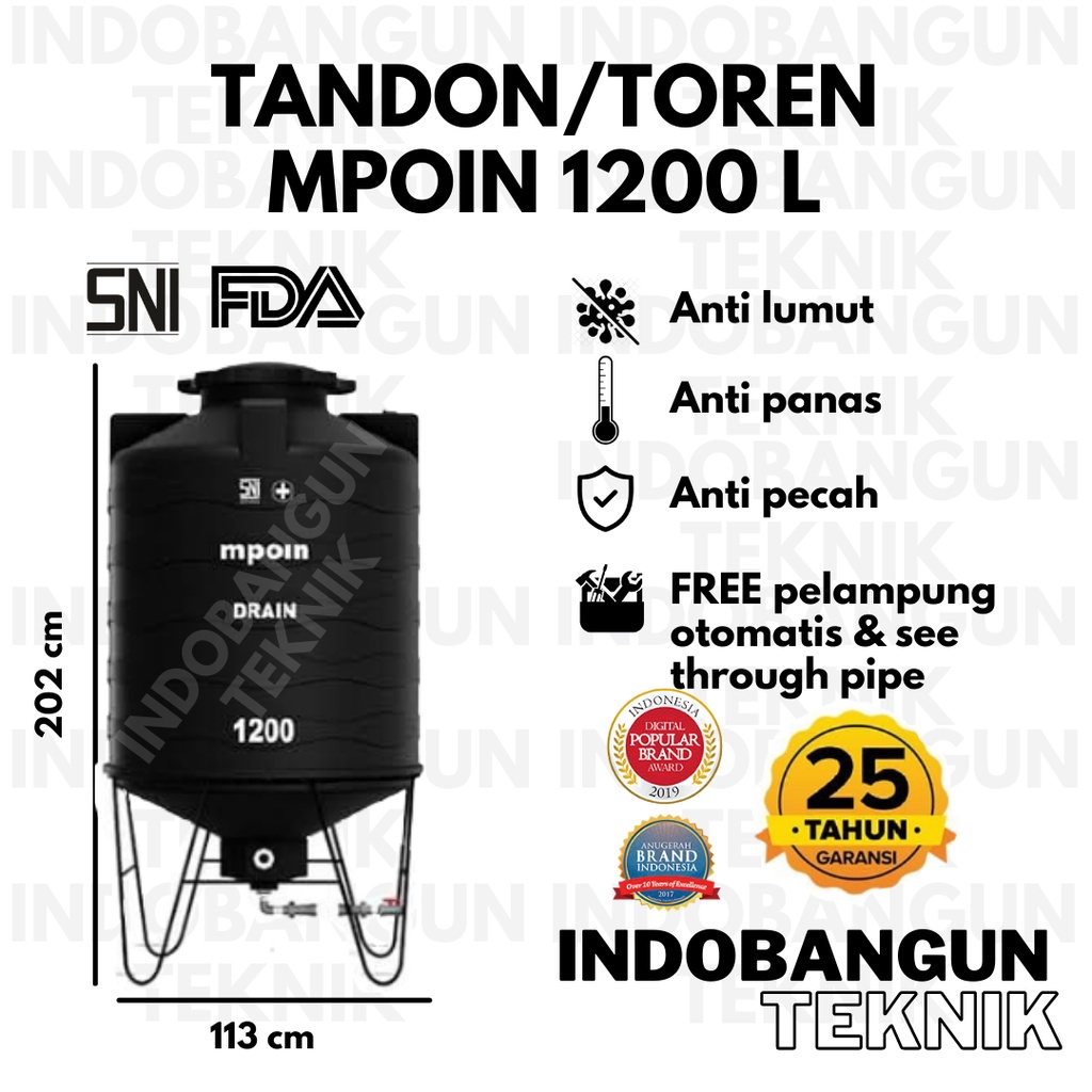 Jual Toren Air Tangki Air Tandon Air Mpoin 1200 Liter Drain Dengan Kaki