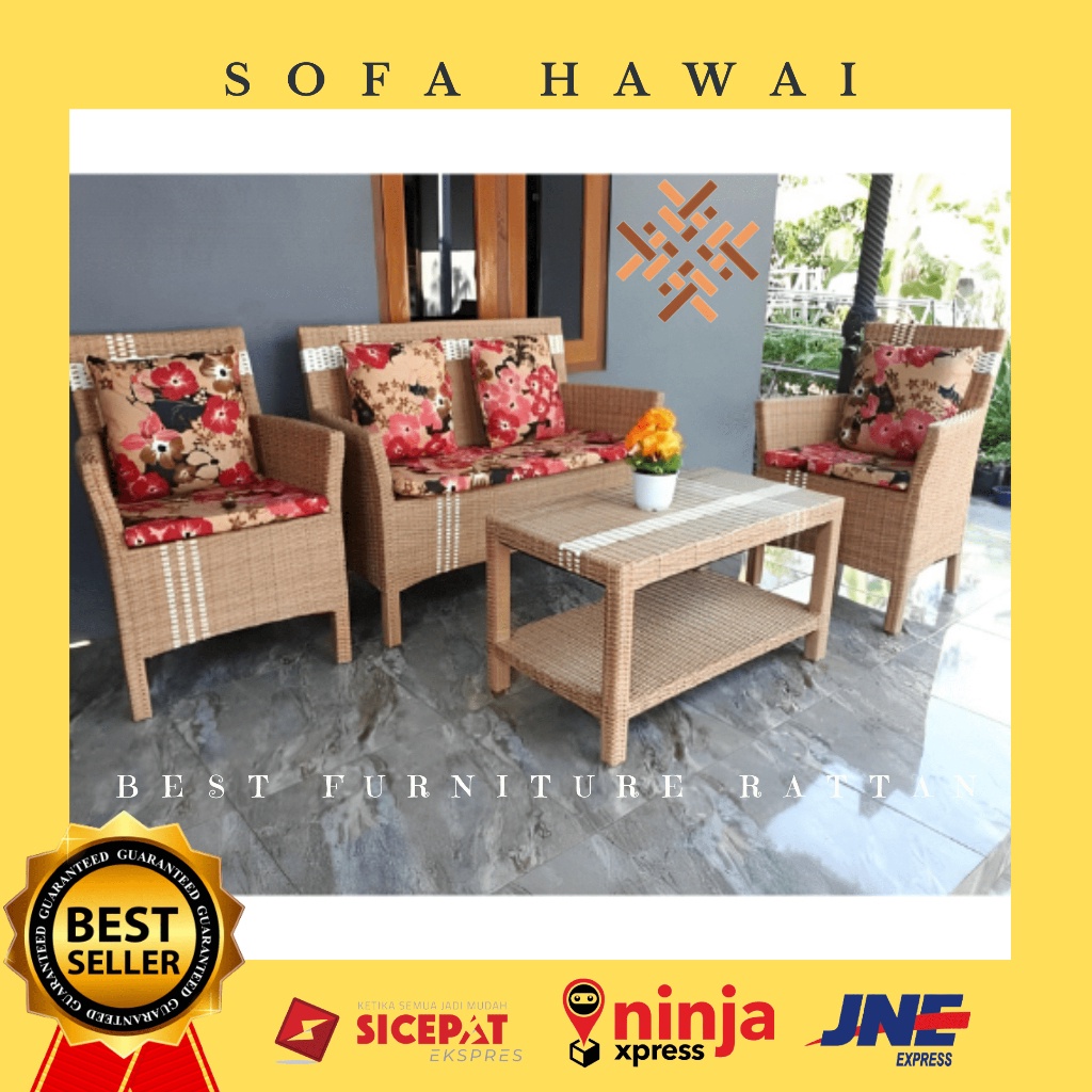 Jual Set Kursi Korsi Bangku Sofa Hawai Santai Rotan Sintetis