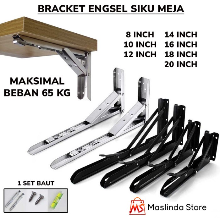 Jual Bracket Engsel Siku Meja Lipat Dinding 8 10 12 14 16 18 20 Inch 2