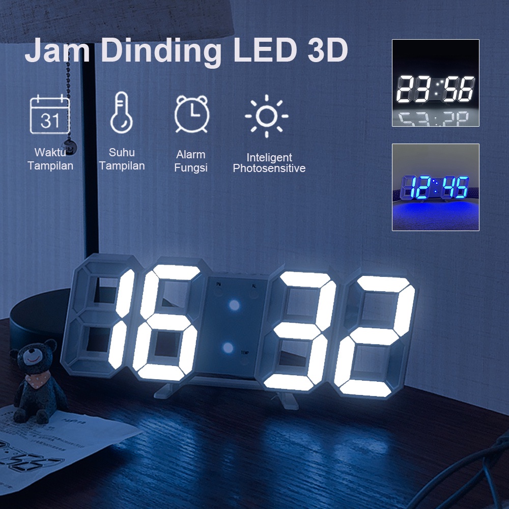 Jual COD JAM DINDING DIGITAL LED JAM MEJA ALARM SUHU JAM 3D BESAR