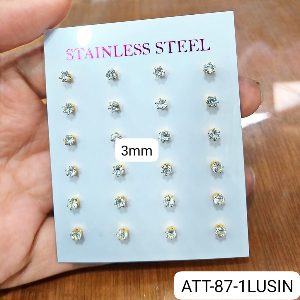 Jual 1 Lusin 12 Pasang Anting Titanium Tindik Permata 3Mm Wanita