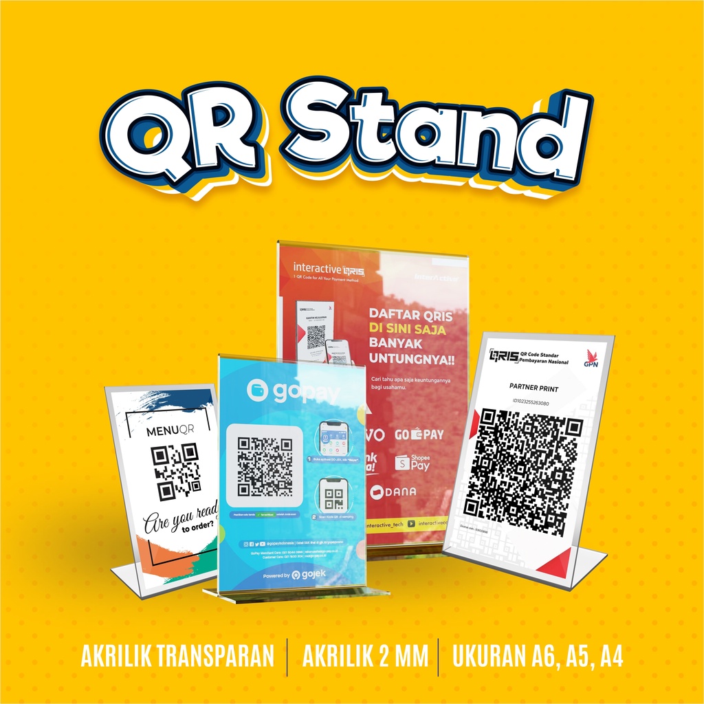 Jual AKRILIK QRIS QR STAND STANDING CUSTOM CETAK QR CODE MEJA KAFE