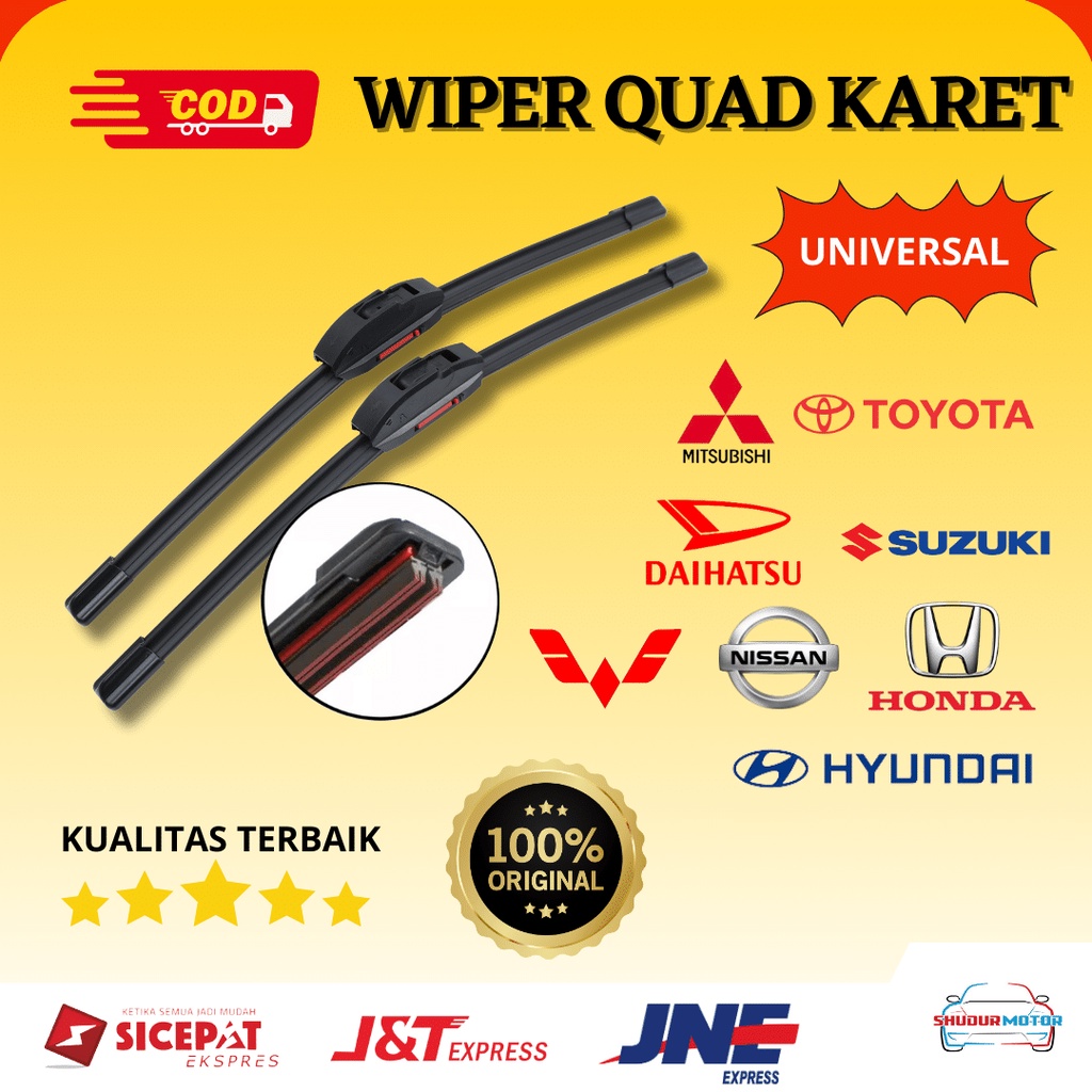 Jual Wiper Quad Blade 4 Lapis Karet Frameless Universal Untuk Semua