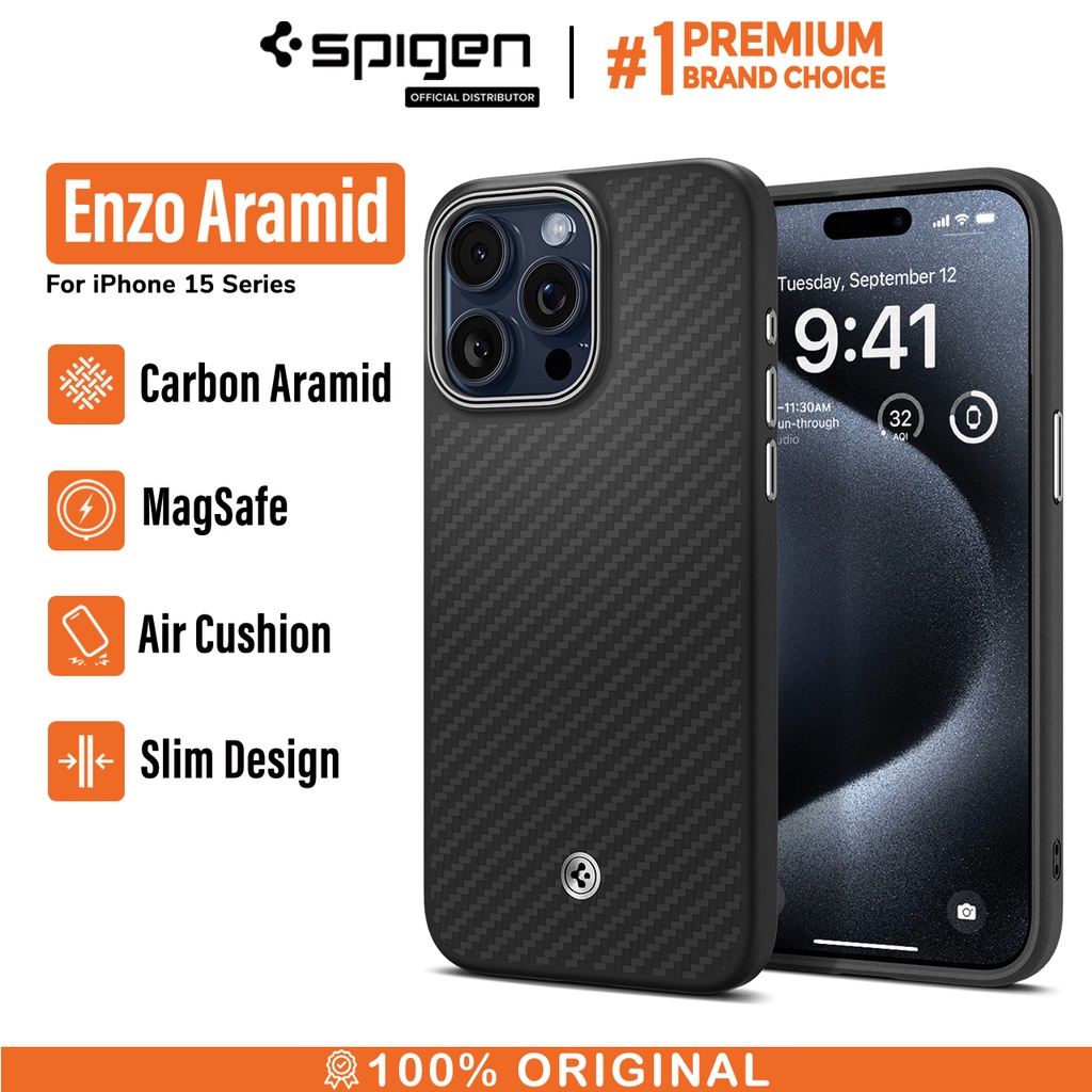 Jual Case IPhone 15 Pro Max Plus Spigen Enzo Aramid Magsafe Carbon